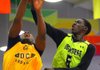 D.C. Assault’s Junior Etu (23) drives to the basket under pressure from Andrew Harrison (5) of the Houston Defenders during the Real Deal in the Rock championship game Sunday at P.A.R.K. in Little Rock. The Assault won 60-45 for their second tournament title in three years. 