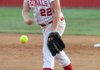 Farmington pitcher Madison Barnes throws against Gravette Monday during the class 4A-1 championship game at Lady Cardinal Field in Farmington. Gravette won 5-2.