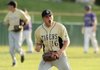 Ryan Harralston, a Bentonville relief pitcher, celebrates Thursday after recording the final two outs in the Tigers’ 2-0 win over Fayetteville at Fayetteville. 