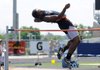 Forrest Johnson of Rogers Heritage competes in the high jump during the 7A State Track and Field Championships at Mountie Stadium in Rogers. Johnson won the event and tied his personal best with a jump of 6 feet 5 inches.