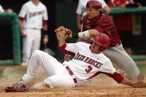 arkansas-democrat-gazettewilliam-moore-arkansas-jacob-mahan-is-tagged-out-at-home-by-south-carolina-catcher-grayson-greiner-sunday-may-6-2012-at-baum-stadium-in-fayetteville