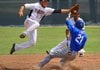 Bryant’s Tyler Nelson (21), right, steals second as Bentonville’s Dallas Hardison leaps to contain a bad throw to him in the fourth inning during their 7A baseball semifinals Monday afternoon at Burns Park in North Little Rock. Nelson would go on to also steal third base and score in the inning.