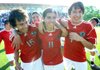 Springdale’s Roberto Castro (left), Jorge Gonzalez and Sam Kennedy are all smiles after the Bulldogs’ 3-0 victory over Little Rock Catholic on Friday in the Class 7A boys soccer championship game in Fayetteville. Gonzalez scored two goals and Castro scored the third for the Bulldogs. 