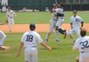 David Petrino, center left, Shiloh Christian senior pitcher, and senior catcher Joseph Paulino celebrate Saturday after the final out in the Saints’ 4-0 win over Lonoke to win the Class 4A state championship at Baum Stadium. Go to photos.nwaonline.com to see more photos.