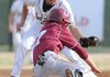 Siloam Springs’ Ryan Duffy tags out Springdale High’s Matt Sherry at second base in a first round game of the McDonald’s Bulldog Classic on March 16 at the Tyson Sports Complex in Springale. Siloam Springs has been placed in an eight-team conference with seven Class 7A schools throughout the 2012-14 cycle.