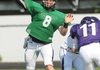 Austin Allen, Fayetteville senior quarterback, Brooks Ellis, Fayetteville senior linebacker, and Alex Brignoni, Fayetteville senior defensive back, play Friday during the Bulldogs’ annual spring Purple-White game at Harmon Field. The three seniors committed Monday to play football at Arkansas in the recruiting class of 2013.
