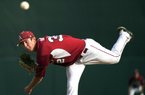Arkansas starting pitcher Randall Fant held Sam Houston State scoreless through 4 1/3 innings, giving up four hits. Reliever Nolan Sanburn (3-1) 2 earned the victory, striking out three batters in 2 /3 innings. Sam Houston State’s only run came against Brandon Moore in the eighth. 