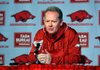 Arkansas Democrat-Gazette/MICHAEL WOODS  --03/13/2012--  University of Arkansas coach Bobby Petrino talks to reporters about the forthcoming spring practice during a news conference Tuesday afternoon at the University of Arkansas.