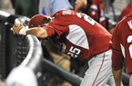 First baseman Dominic Ficociello and the rest of the Arkansas Razorbacks didn’t have anything to celebrate Friday night following a 3-2 loss to South Carolina at the College World Series. The Gamecocks rallied from a two-run deficit to defeat the Razorbacks and move on to the CWS championship series. 