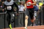 Former Arkansas Razorback Wallace Spearmon (right) finished with Friday’s top qualifying time of 20.17 seconds in the 200 meters at the U.S. Olympic Track and Field Trials in Eugene, Ore. Spearmon and former Razorback LaShawn Butler qualified for today’s 200 semifinals. 
