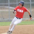 The All-Stars’ Avery Miller rounds second base on his way to third on a hit by Ethan Higgins against...