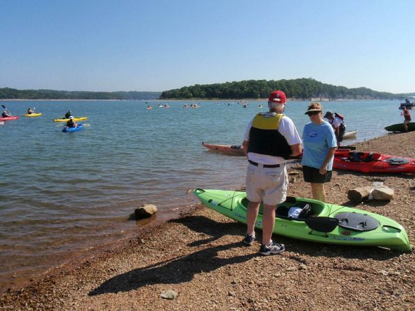 Kayakers head out for a trip around Bear Island.