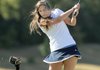 Fayetteville’s Claire Mycka watches her second shot on No. 1 during a practice round at The Links in Fayetteville.
