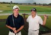 Rogers Heritage junior Jared Miller, left, and junior Drew Covey at the First Tee golf course Thursday in Lowell.