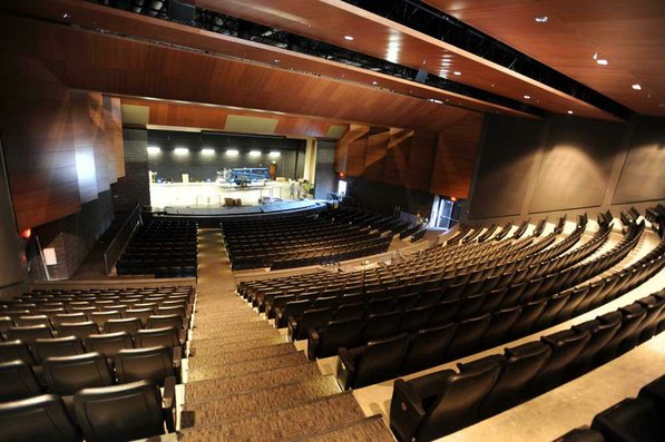 
                               
                                  Photo by Andy Shupe&mdash;
                               
                           
                           Officials walk through the auditorium Thursday, Aug. 3, 2012, during a tour of the additions to the Fayetteville High School building.