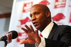 Arkansas Democrat-Gazette/WILLIAM MOORE
Paul Haynes speaks during a press conference after accepting the job as defensive coordinator for the Arkansas Razorback football team Monday, December 12, 2011 at the Broyles Center in Fayetteville.