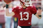 Arkansas Democrat-Gazette/WILLIAM MOORE -- Arkansas' Brandon Allen throws a touchdown during the annual Red-White game Saturday, April 21, 2012 at Razorback Stadium in Fayetteville. 