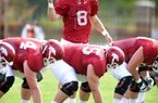 University of Arkansas quarterback Tyler Wilson completed 14 of 15 passes during the skeleton session in Sunday’s practice. The full team took part in Sunday morning’s practice after the newcomers had been separated out earlier in the week. 