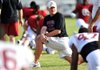 Arkansas strength and conditioning coach Jason Veltkamp says the Razorbacks made progress during the offseason. Six offensive linemen and six defensive linemen maxed out at more than 400 pounds on the bench press. 