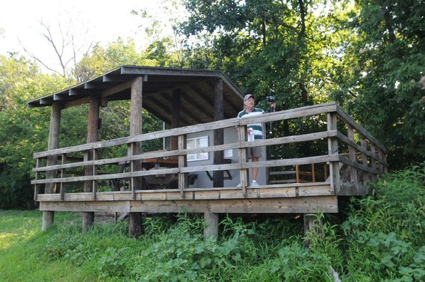 The wildlife viewing pavilion has a picnic table and benches.