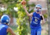 Arkansas Democrat-Gazette/MICHAEL WOODS --7/31/2012-- Cedarville quarterback Dylan Shelton runs drills during practice in Cedarville.