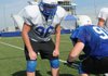 Blake Woods, a Rogers defensive lineman, works out in practice on Tuesday. The Mounties defensive line is expected to be a strength of the team. 