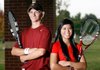 Springdale High tennis players, junior Cory Stewart and senior Alee Kham, take a break from honing skills Thursday outside Springdale High School.