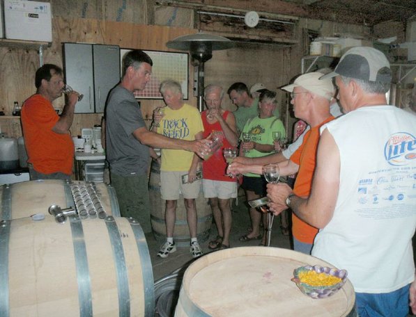 
                           Some on the rumble trip toured a winery during an overnight stop at Klondike county park in St. Charles county, Mo.      