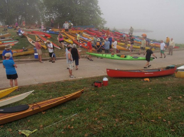 
                           Rumblers get ready to shove off from Chamois, Mo., on a foggy morning.        