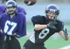 Jake Hornibrook, a Fayetteville defensive back, reaches to intercept a ball during practice at Harmon Field.