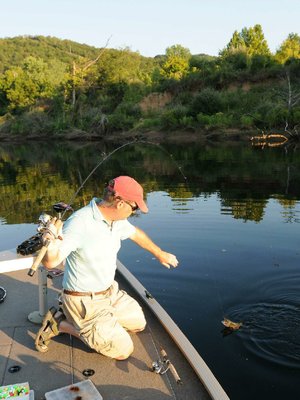 Rainbow trout were eager to bite a brown and orange jig Lilley bounced off the bottom. Lilley uses PJ's Finesse Jigs made in Fayetteville.