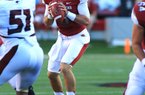 Arkansas quarterback Tyler Wilson suffered what the team described as “an injury above the shoulders” late in the first half. Coach John L. Smith did not offer a more detailed injury report after the game. 