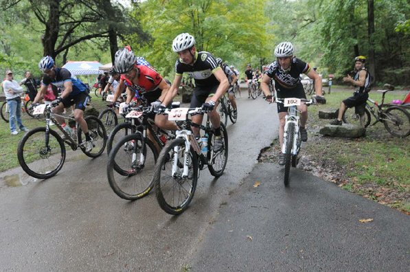 Racers sprint from the starting line in Campground A, but will soon hit the dirt and mud of the Fossil Flats Trail.