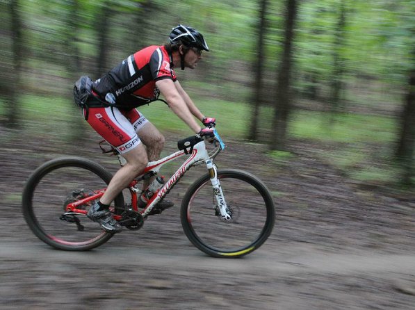 Rodney Small of Conway zips along the Fossil Flats Trail.