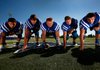 The Rogers High offensive line, Edwin Santos, from left, Austin Hughes, Bryce Bray, Drew King and Grant Holman have consistently opened holes for the Mounties rushing attack this season.