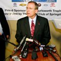 STAFF PHOTO JASON IVESTER -- University of Arkansas athletics director Jeff Long spoke to several re...
