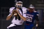 Greenwood quarterback Jabe Burgess looks to pass during Friday night’s game against Little Rock Parkview at War Eagle Field in Little Rock. 