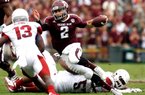Johnny Manziel (2, shown playing the Arkansas Razorbacks) could help himself in the Heisman race during the Missouri at Texas A&M game.
