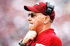 Arkansas head coach John L. Smith watches from the sideline during the fourth quarter against Texas A&M on Saturday, Sept. 29, 2012, at Kyle Field in College Station, Texas.