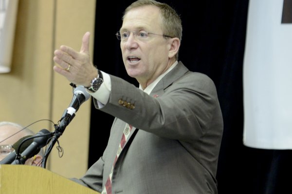 Arkansas Athletic Director Jeff Long spoke to members of the Little Rock Tuochdown Club on Monday afternoon.