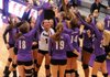 Fayetteville players rally up before the start of the third set against Bentonville on Tuesday at Bulldog Gym in Fayetteville. Fayetteville won 3-0.