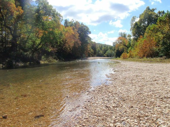Rain on Saturday night caused the Kings River to rise 4 to 5 inches by Sunday. That's still low, but better than it has been. This scene is at the Rockhouse Access near Eureka Springs.