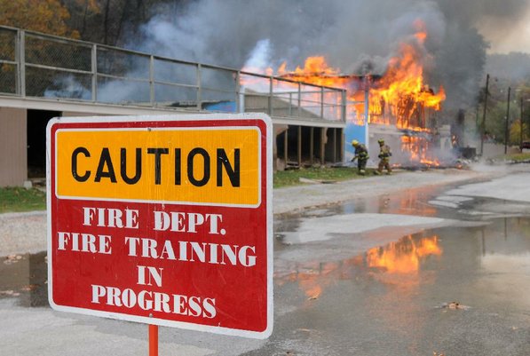 
                               
                                  Photo by Samantha Baker&mdash;
                               
                           
                           Firefighters burn Lakeside Restaurant Friday, Oct. 26, 2012, at Lake Atalanta in Rogers during a training exercise for the Rogers Fire Department and their Rookie Training Academy.