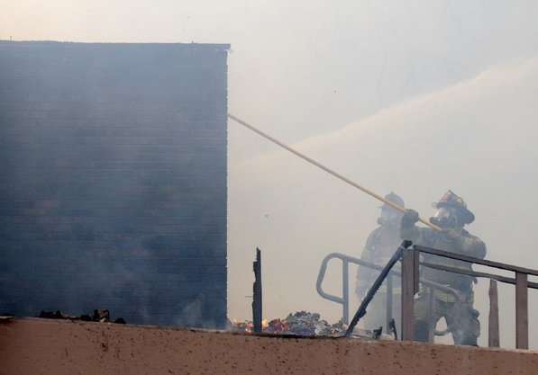 
                               
                                  Photo by Samantha Baker&mdash;
                               
                           
                           Firefighters burn Lakeside Restaurant Friday, Oct. 26, 2012, at Lake Atalanta in Rogers during a training exercise for the Rogers Fire Department and their Rookie Training Academy.
