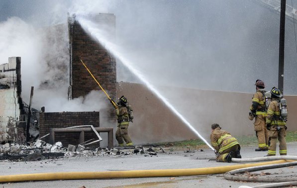 
                               
                                  Photo by Samantha Baker&mdash;
                               
                           
                           Firefighters burn Lakeside Restaurant Friday, Oct. 26, 2012, at Lake Atalanta in Rogers during a training exercise for the Rogers Fire Department and their Rookie Training Academy.