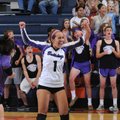 Fayetteville’s Taylor Crockett (from left), Andrea Kathol and Mikayla Avery celebrate a point in the...