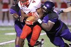 El Dorado defensive lineman Bijhon Jackson (right) has been hobbled by an ankle injury this season, but Coach Scott Reed said Jackson is playing at about 90 percent now. The 6-2, 325-pound junior has received scholarship offers from Arkansas, Ole Miss and Arkansas State. 