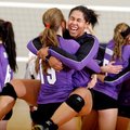 Paige Gocke, standing, and Mikayla Avery, both Fayetteville seniors, celebrate Thursday following a ...