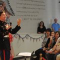 U.S. Marine Cpl. Aaron Mankin emphasizes the importance of Veterans Day Friday during Westside Eleme...