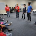 University of Arkansas students Dulce Ortiz, from left, Jeanette Arnhat, Marianela Alicea, Joseph Be...